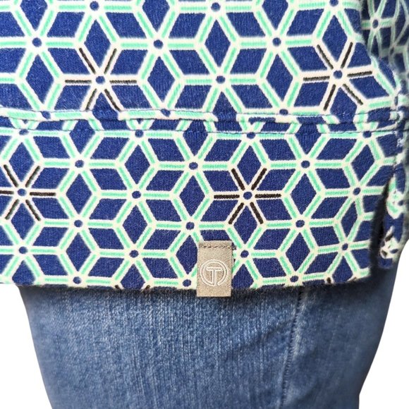 Talbots Small Long Sleeve Turtleneck Stretch Cotton Blue Green Geometric Print - Picture 6 of 11